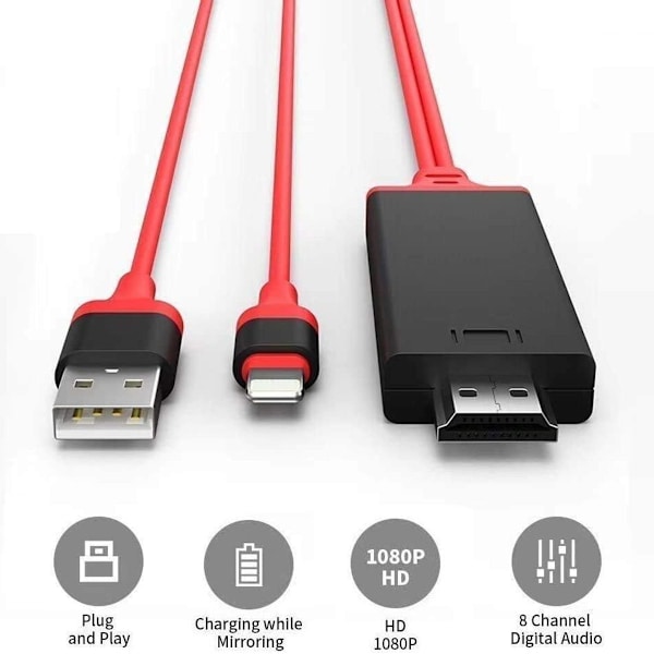 Apple MFi-sertifisert] Lightning til HDMI-kabeladapter Rød