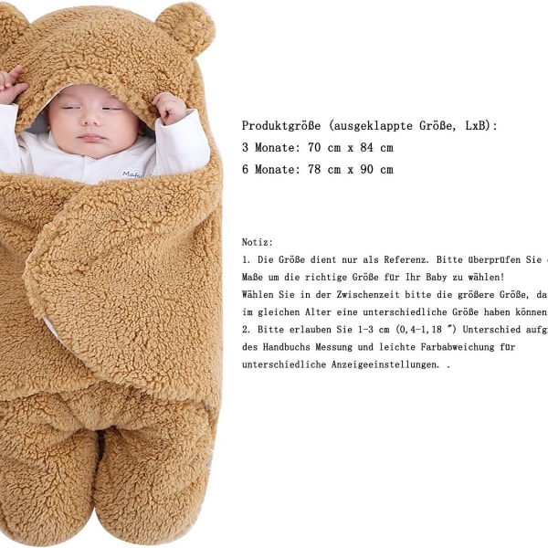 Baby hættetæppe Nyfødt sovepose Wrap Vinter varmt fleece tæppe med KLB