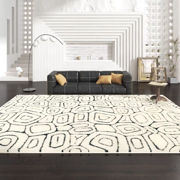 Mustavalkoinen pörröinen matto suorakaiteen muotoinen matto