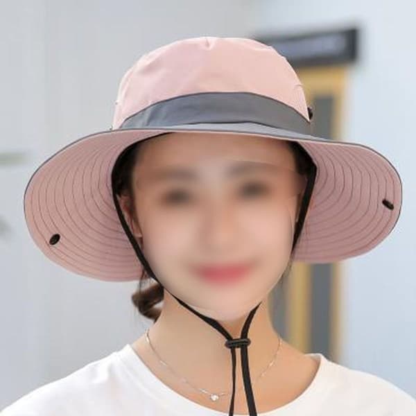 Dam solhatt med hästsvans UV-skydd hopfällbar mesh bred brätte rosa