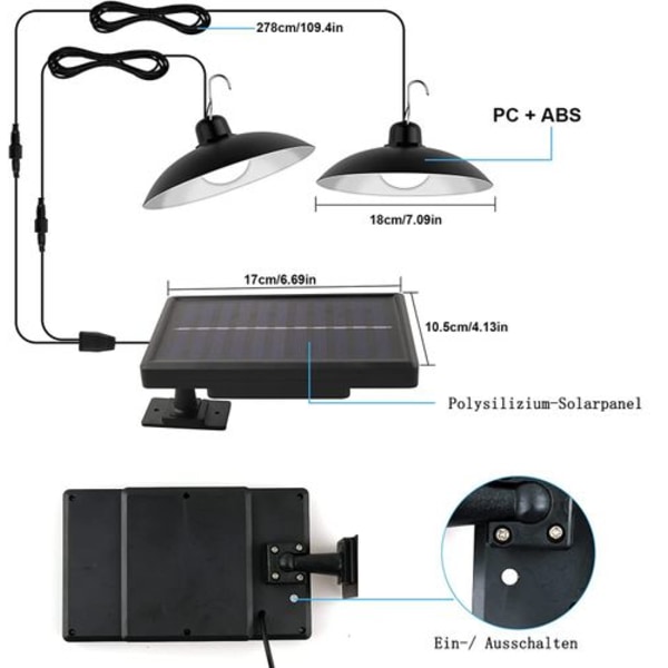 Solcelled hengende lamper for utendørs, 2 stk solcellelamper for utendørs