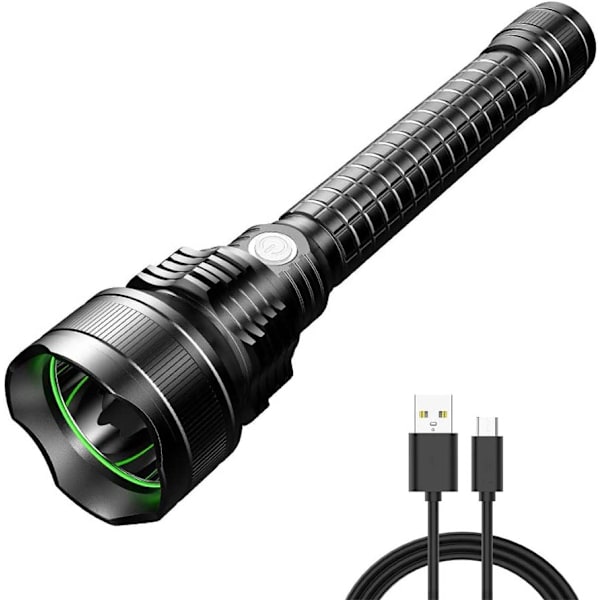 Kraftig LED-lommelygte, vandtæt, superlys USB-genopladelig lommelygte, ideel til patruljering, vandreture, camping, jagt.