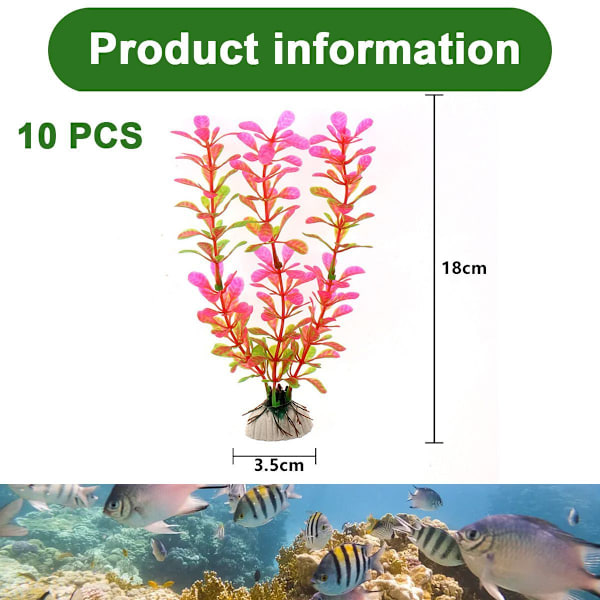 10 stk plastplanter kunstig lang plast akvarium rosa KLB