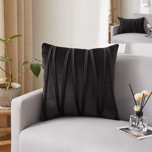Sæt med 2 pudebetræk tredimensionelle geometriske striber fløjl dekorativt pudebetræk hjem stue sofa soveværelse (30x50cm, sort) KLB