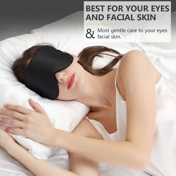 Silke søvnmaske, øjenmaske, bind for øjnene med dobbeltlags silke, sort