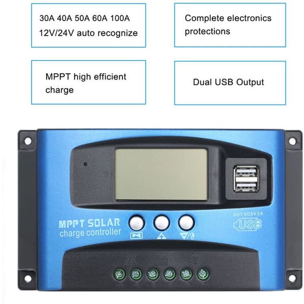 Dobbel USB LCD-skjerm solcellelader 40A MPPT Automatisk solcellelåder