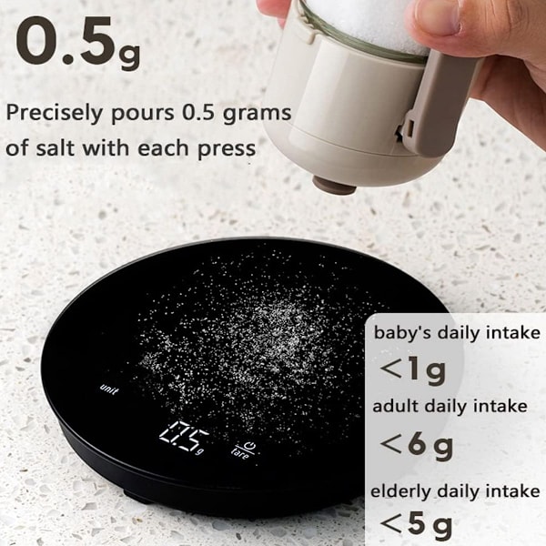 Glas saltbeholder dispenser, præcis kvantitativ krydderiflaske, tryk KLB