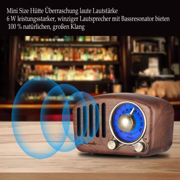 Retro radio med Bluetooth-högtalare, Aooeou radio vintage liten valnötsträ