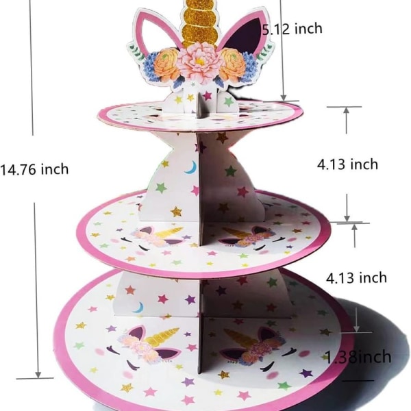 Kake display hylle, enhjørning cupcake display hylle, 3-lags kake display