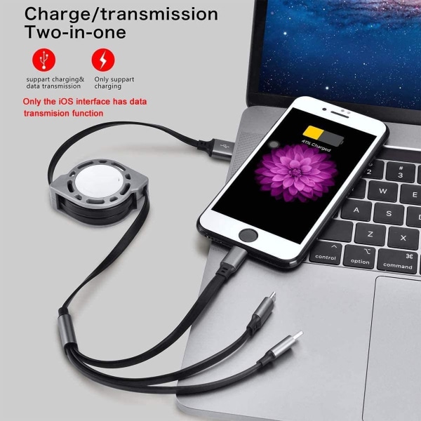 3-i-1 laddningskabel, [3A/1M/2st] flexibel universell USB-kabel, med iP C-typ KLB