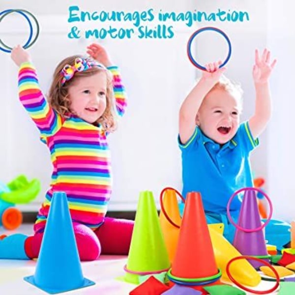 3 i 1 partyspel för barn - Färgglada ringar och kottar, leksaker för barn