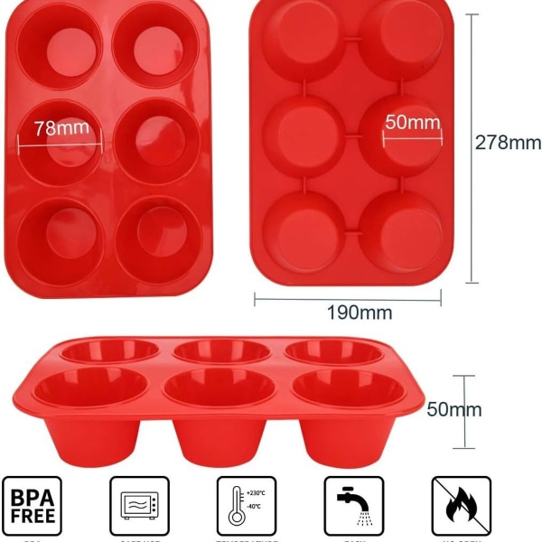 Silikone kagebageform, 6-kops muffinform, non-stick muffinform, æggebakke