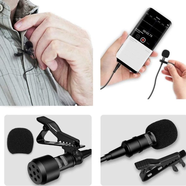 Lavalier mikrofon, lavalier mikrofon för mobiltelefon och PC, clip-on mikrofon med