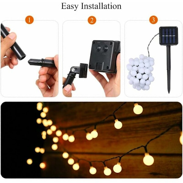 CMODIHI Solcelle guirlande, Varm hvid guirlande 50 LED'er på 7 meter KLB