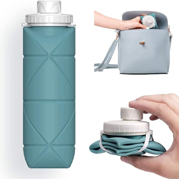Specielt fremstillede sammenfoldelige vandflasker, 2-pak, BPA-fri, mørkegrøn KLB