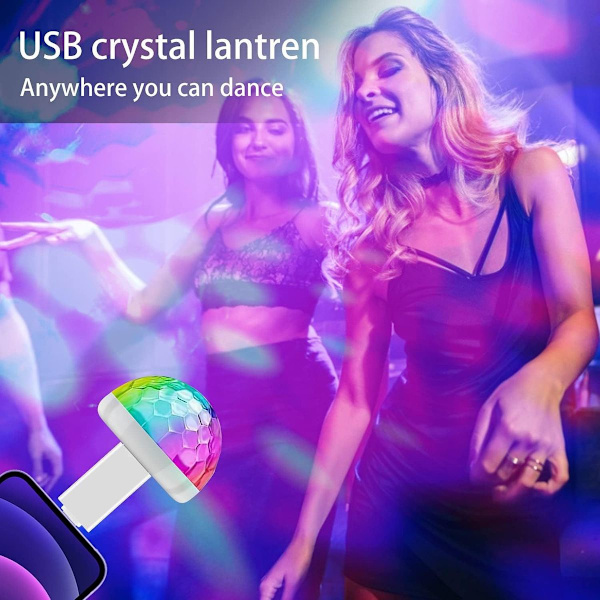 Mini discokugle lys USB, discokugle LED festlampe stemmestyring disco