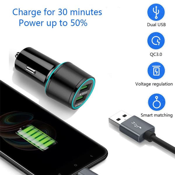 Hurtig USB-C-biloplader kompatibel med Samsung Galaxy KLB