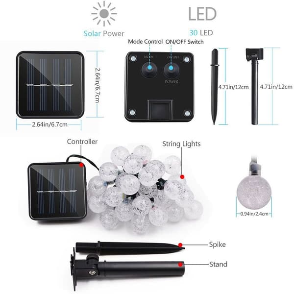 30 LED solcellelyskæde, superlyse LED-lyskæde KLB