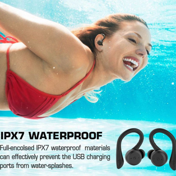 Sport In-Ear TWS-hodetelefoner True Wireless Bluetooth 5.0 Svart