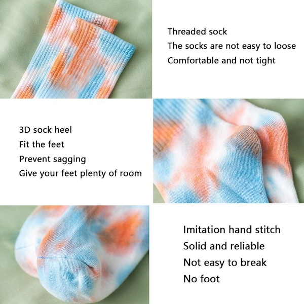 4 par flerfarvet tie-dye mørkeblå + blomstermønstret rød + sort + lyserød KLB
