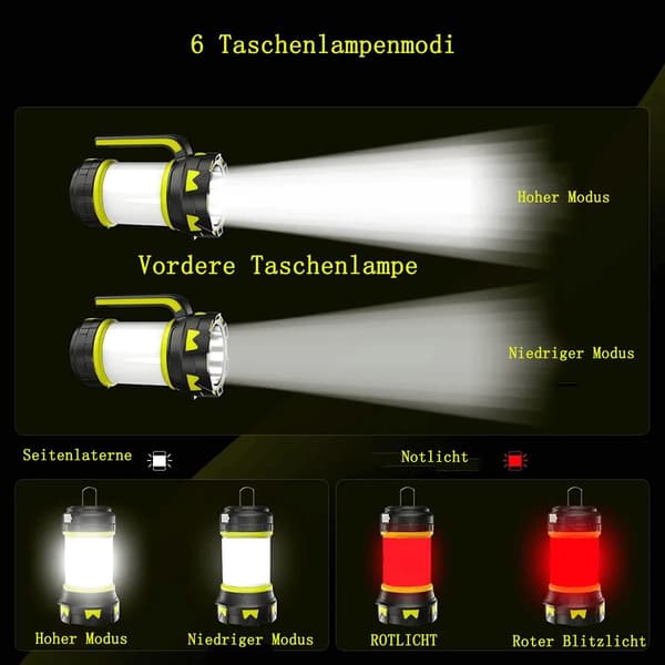 6 moduser oppladbare bærbare LED campinglamper med powerbank, KLB