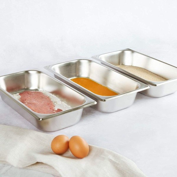 Brødsæt i rustfrit stål 3 dele - 3x skål til panering 32,5x17,5x6,5 cm