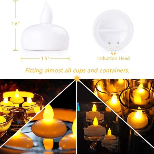 12 LED flameless floating candle, waterproof battery flickering LED tea lights