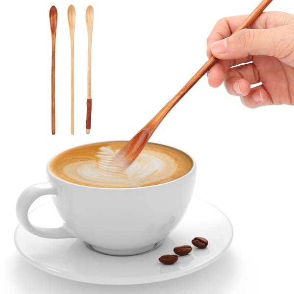 3-delt treskje sett med langt håndtak for å blande kaffe, melk og honning KLB