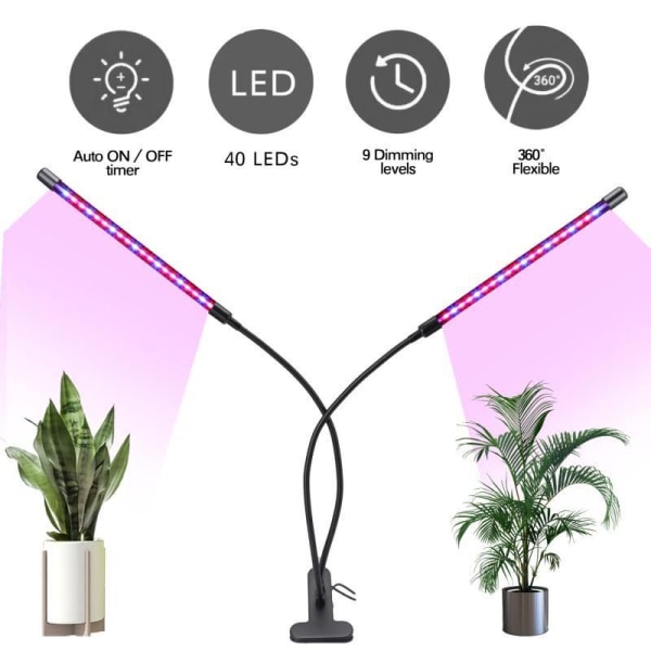 Plant Lamp,New 2 Heads Grow Lamp,AUTO Timing-ON/OFF Horticultural Led Lamp for Seedlings,Succulents,Orchids