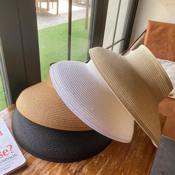Mørk kaffe solhatt for kvinner, M (56-58 cm) bred brem, sammenleggbar solhatt, sommer solhatt