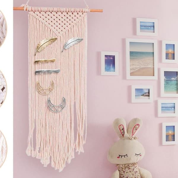 Vevd regnbue veggdekorasjon, regnbue macrame veggdekorasjon for