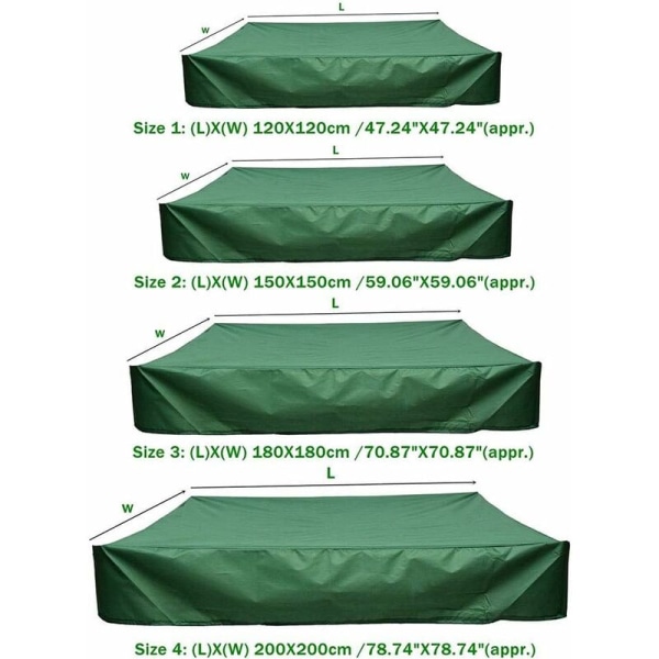 Pölytiivis hiekkalaatikon kansi kiristysnarulla, neliömäinen Oxford-kangaspeite hiekkalaatikolle, uima-altaalle, puutarhaan tai maatilalle (vihreä, 180 × 180 cm) KLB