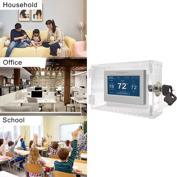Universal termostatlåsboks med nøgle, stor gennemsigtig termostatbeskytter på væggen, termostatbeskytter, kompatibel med små termostater