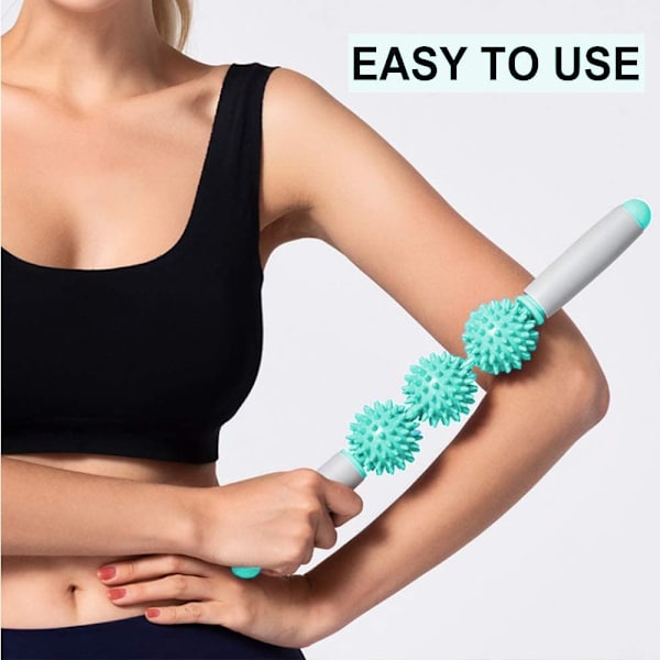 Fasciemassasjevals for cellulitter, muskelvalsestang, fettfrigivelse, grønn, tre kuler