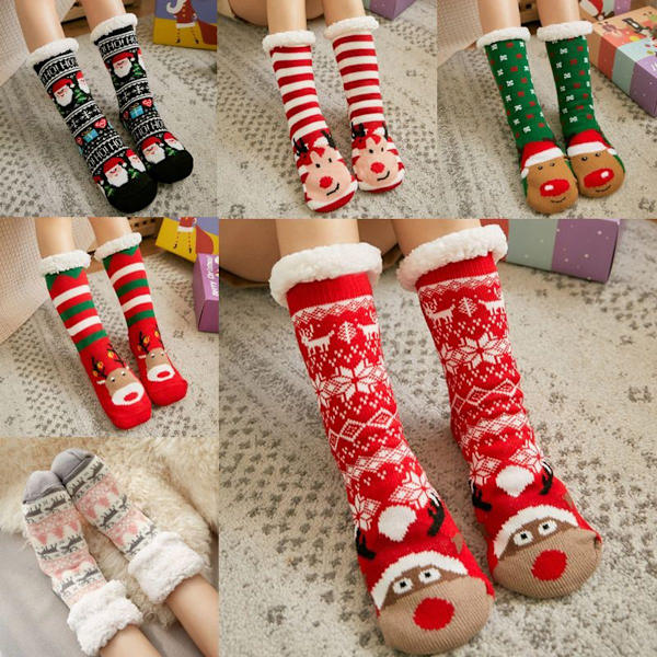 Pige Jule Slippers Strømper Skridsikre Fluffy Vinter Strømper Style 6 KLB
