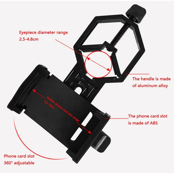 Universell telefon/smarttelefonadapter og holder for kamera kikkert