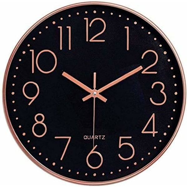 Silent Wall Clock 12 in Kitchen Clock Quartz Battery Operated Modern Home Decor Clock Office Classroom Living Room Bedrooms (Black/Rose Gold) KLB