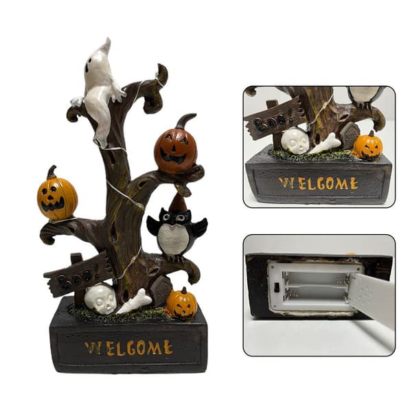 Halloween harpiks gren statue med græskar lys bord KLB
