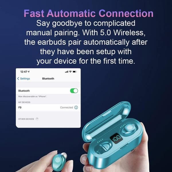 Trådløse Bluetooth 5.1 Oppladbare Vanntett IPX5 Ørepropper Lyseblå