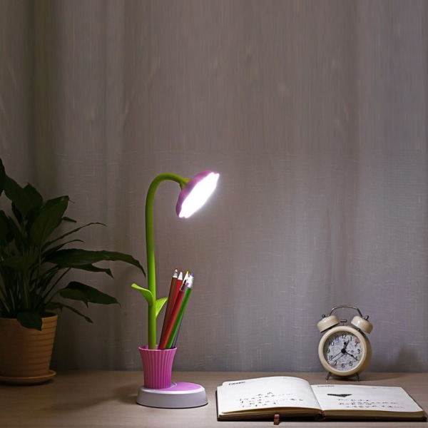 Bordlampe til børn, Kreativ genopladelig skrivebordslampe LED Øjenbeskyttelse Touch Sensor Bordlampe Dæmpbar sengelampe med penneholder