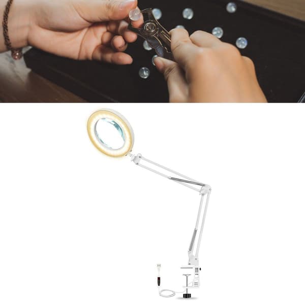 Forstørrende LED-skrivebordslampe, 5x forstørrelse, dimbar KLB