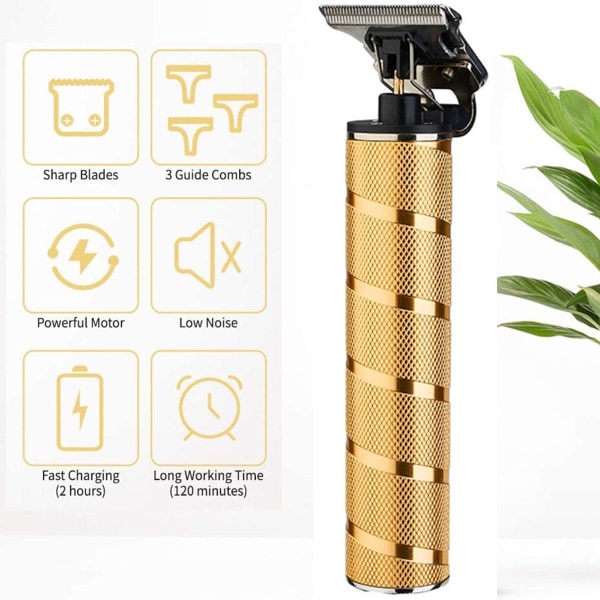 Elektrisk hårtrimmer for menn i gull: T-bladstrimmer, vanntett og USB-ladbar KLB