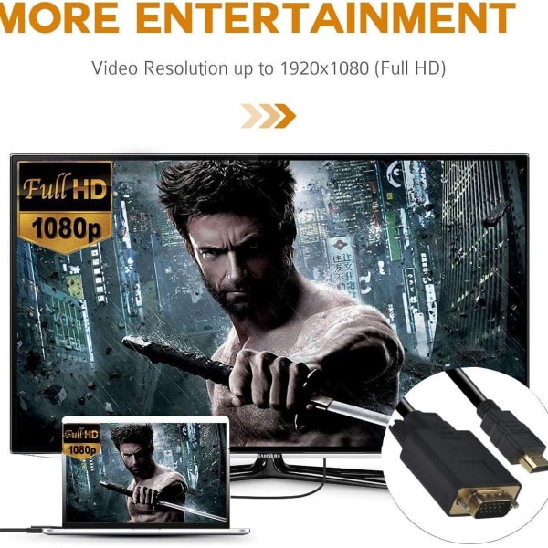 HDMI til VGA-kabel, 1080P HDMI-han til VGA-han M/M-video