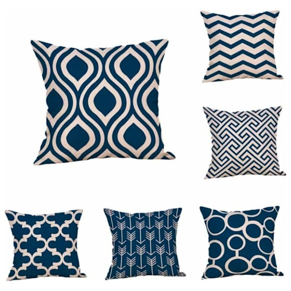 Set med 6 geometriske putetrekk 45 x 45 cm, Art Deco lin kasteputetrekk for utemøbler hage stue sofa bondehusdekor KLB
