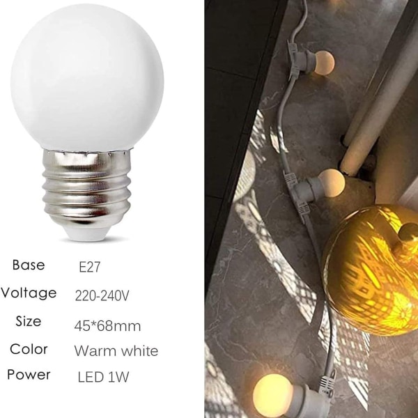 Pakke med 10 E27 skruesokkel 1W LED lyspære Globelampe for dekorasjon Varm hvit KLB