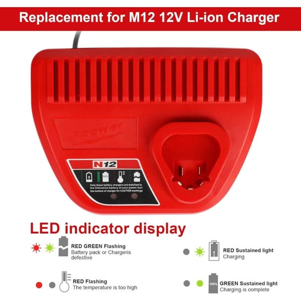 10,8V 3A Lithium Batterilader til Milwaukee Værktøjer N12 M12 KLB