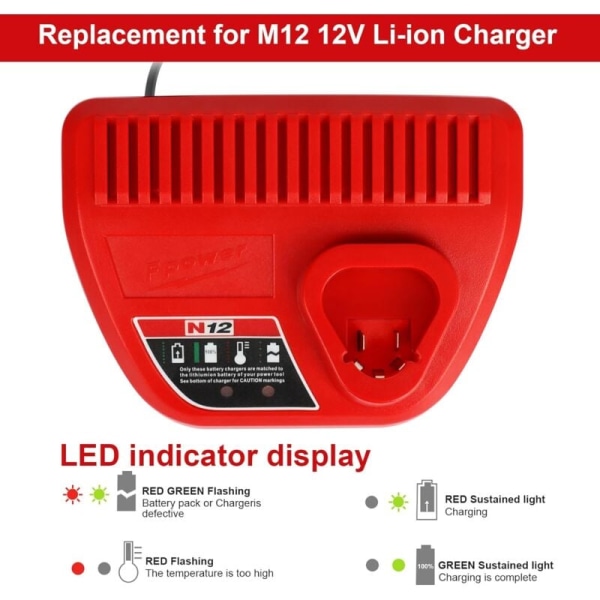 10,8V 3A Litiumbatterilader for Milwaukee Tools N12 M12 KLB