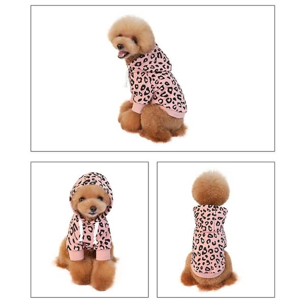 Hunde leopard hettegenser med lue, hundeklær rosa