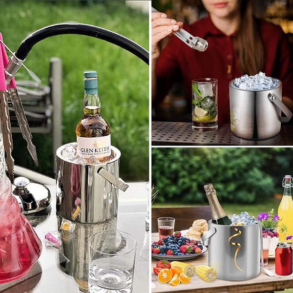 Rustfrit stål isterningbeholder, 3 L, isterningbakke med låg og isterninger