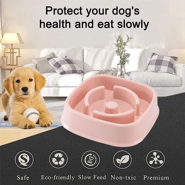 Langsom Foder Skål til Hund, Ingen Kvælning, Langsom Foder Oppustethed Stop Hund, Pink KLB